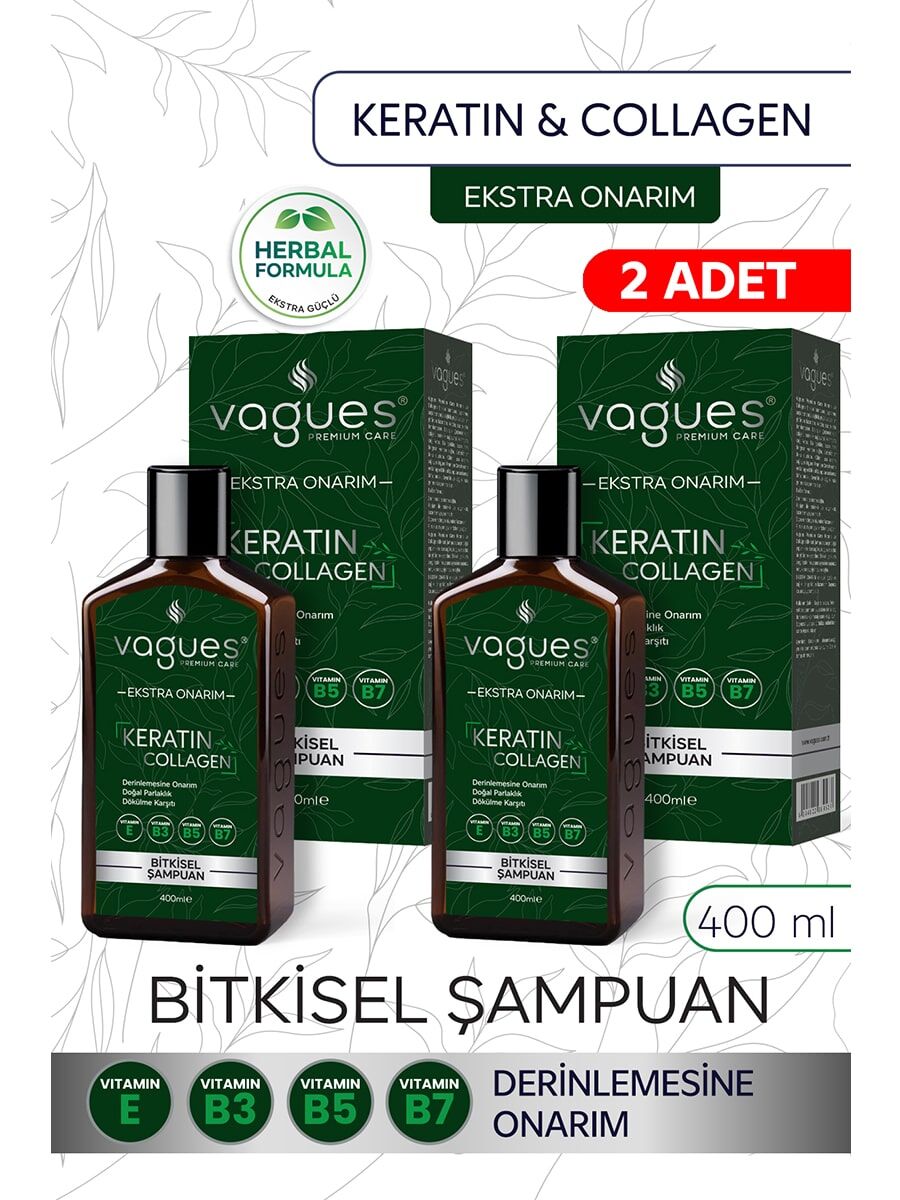 Keratin & Collagen Bitkisel Şampuan 2 Adet