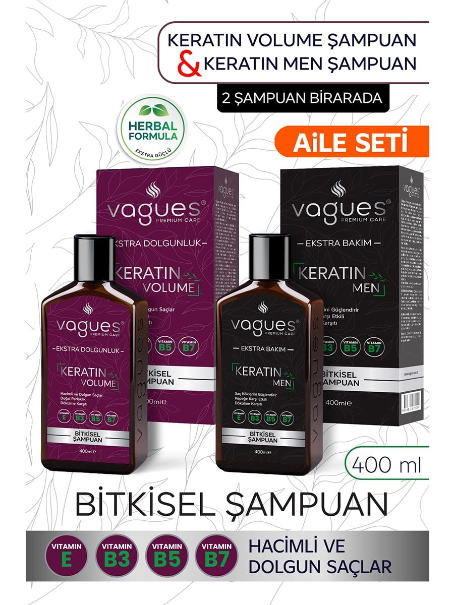 Aile Seti Keratin Volume + Men Şampuan Bitkisel Şampuan